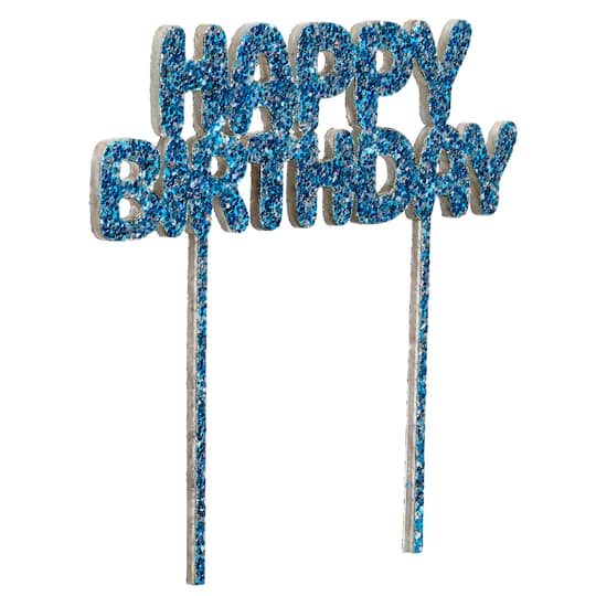 Blue Glitter Happy Birthday Cake Topper by Celebrate It™